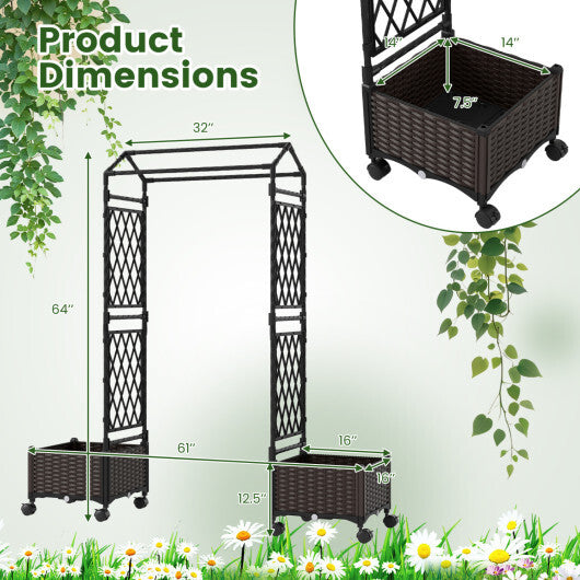 5.5 FT Self-Watering Planter Boxes with Lattice Trellis and Roof-Brown W2B