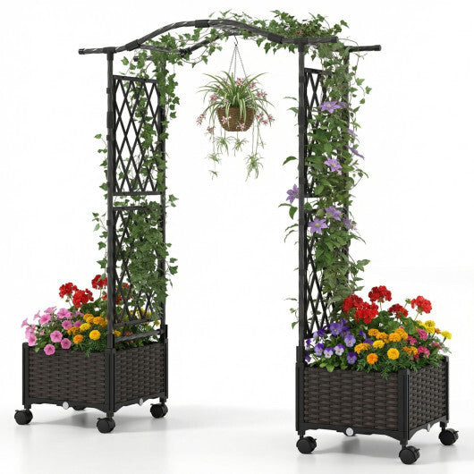 5 FT Self-Watering Planter Boxes with Lattice Trellis and Roof-Brown W2B