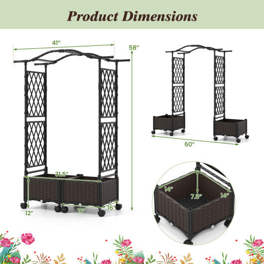 5 FT Self-Watering Planter Boxes with Lattice Trellis and Roof-Brown W2B