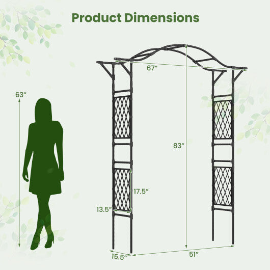67 x 83 Inch Garden Arch Trellis Metal Pergola Arbor for Climbing Plants-Black