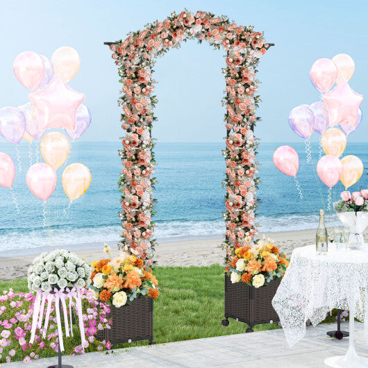 82 x 99 Inch Garden Arch Trellis with 2 Self-Watering Planter Boxes Wheels-Black