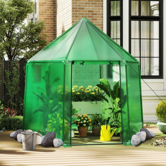 6.5 x 5.6 x 6.2 FT Mini Walk-in Greenhouse Portable Outdoor Warm House for Winter with PE Cover-Green