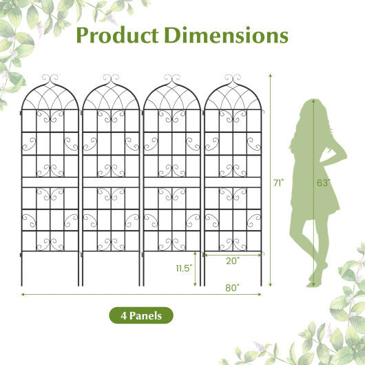 4 Pack 71" x 20" Metal Garden Trellis for Outdoor Climbing Plants W2B