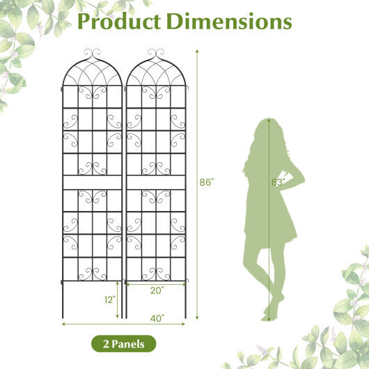 2 Pack 86" x 20" Metal Garden Trellis for Outdoor Climbing Plants W2B