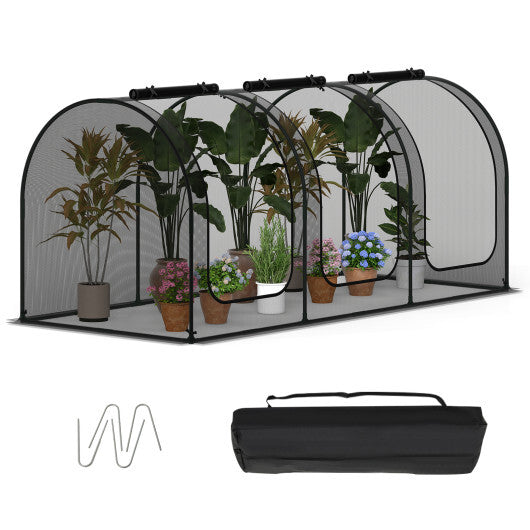 Tunnel Crop Cage Large Portable Plant Protection Tent with 3 Roll-up Zippered Doors
