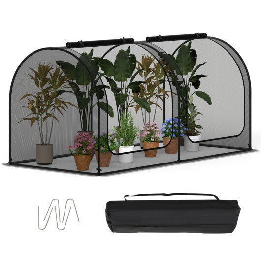 Tunnel Crop Cage Large Portable Plant Protection Tent with 2 Roll-up Zippered Doors