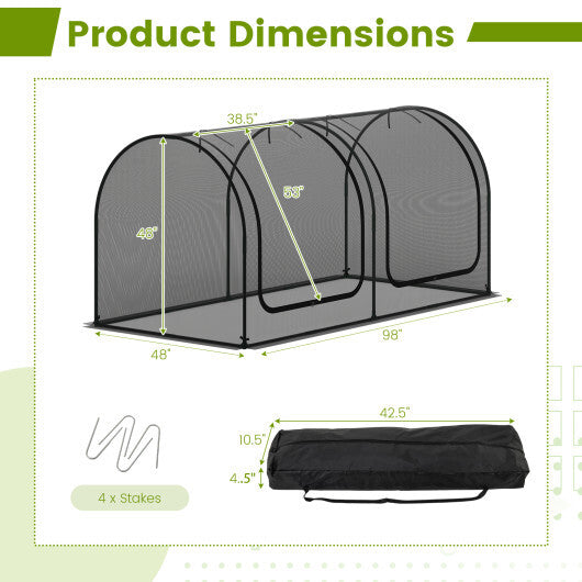 Tunnel Crop Cage Large Portable Plant Protection Tent with 2 Roll-up Zippered Doors