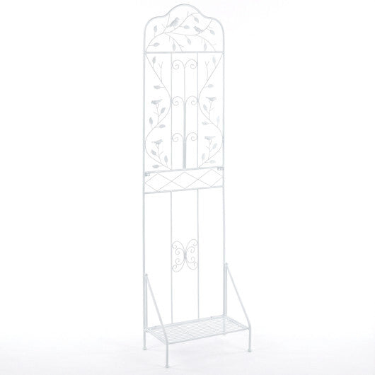 75 x 20 Inch Outdoor Metal Garden Trellis with Foldable Bottom Shelf-White W2B