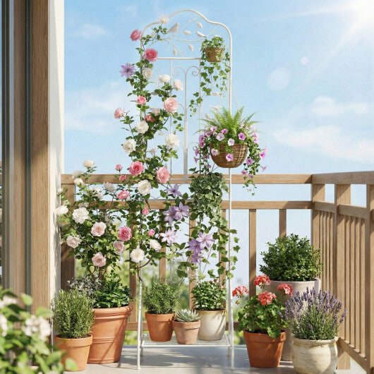 75 x 20 Inch Outdoor Metal Garden Trellis with Foldable Bottom Shelf-White W2B