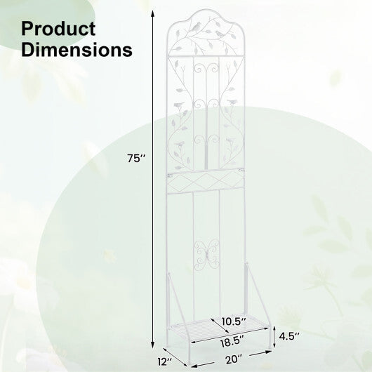 75 x 20 Inch Outdoor Metal Garden Trellis with Foldable Bottom Shelf-White W2B
