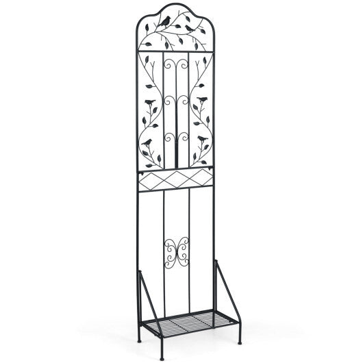 75 x 20 Inch Outdoor Metal Garden Trellis with Foldable Bottom Shelf-White W2B