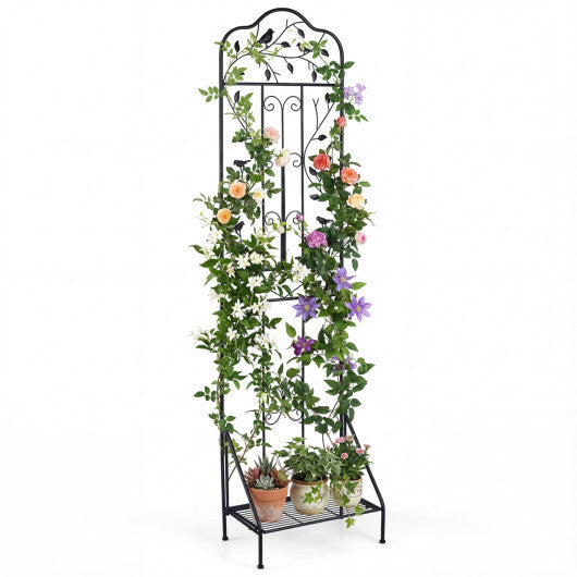 75 x 20 Inch Outdoor Metal Garden Trellis with Foldable Bottom Shelf-White W2B