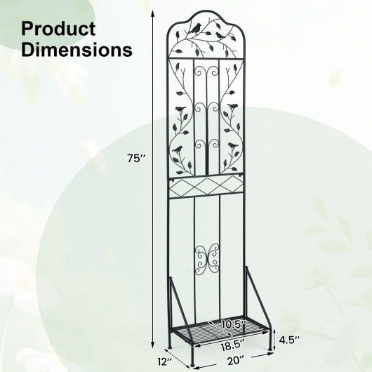 75 x 20 Inch Outdoor Metal Garden Trellis with Foldable Bottom Shelf-White W2B