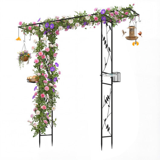 84 Inch Garden Arbor Feeding Station with Water Bowl and Mesh Tray-Black W2B