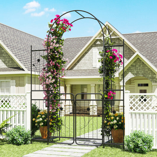 87 inch Tall Garden Arch with Gate Planter Shelves Climbing Trellises W2B