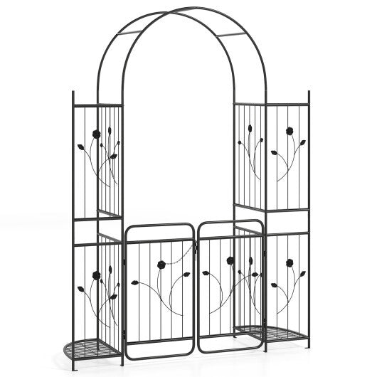 87 inch Tall Garden Arch with Gate Planter Shelves Climbing Trellises W2B
