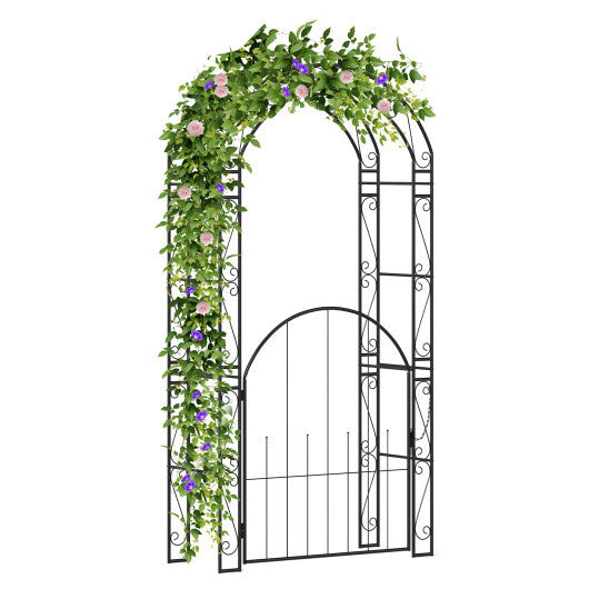 84 Inch Tall Garden Arch Metal Arbor Archway with Gate W2B