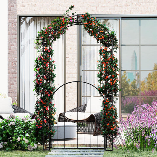 84 Inch Tall Garden Arch Metal Arbor Archway with Gate W2B