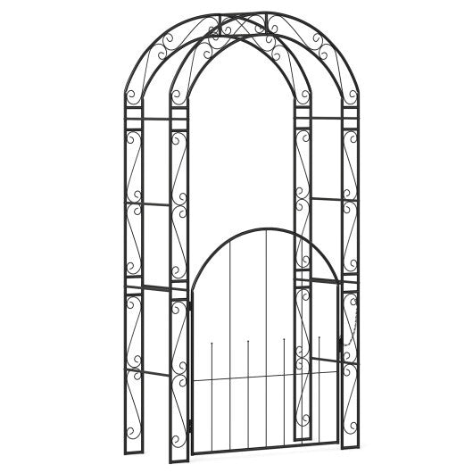 84 Inch Tall Garden Arch Metal Arbor Archway with Gate W2B