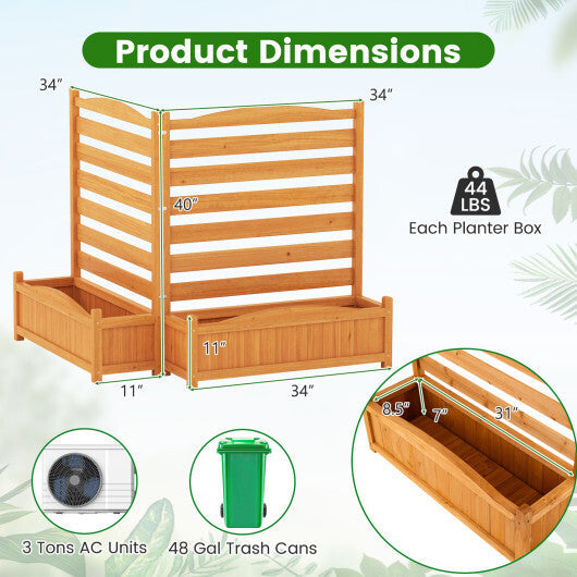 2-Panel Freestanding Outdoor Wood Privacy Screen-Yellow W2B