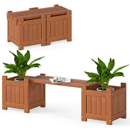 Solid Wood Flower Box Mini Outdoor Planter Boxes with Bench