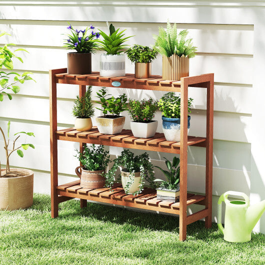 3-Tier Solid Wood Plant Stand with Slatted Shelves W2B