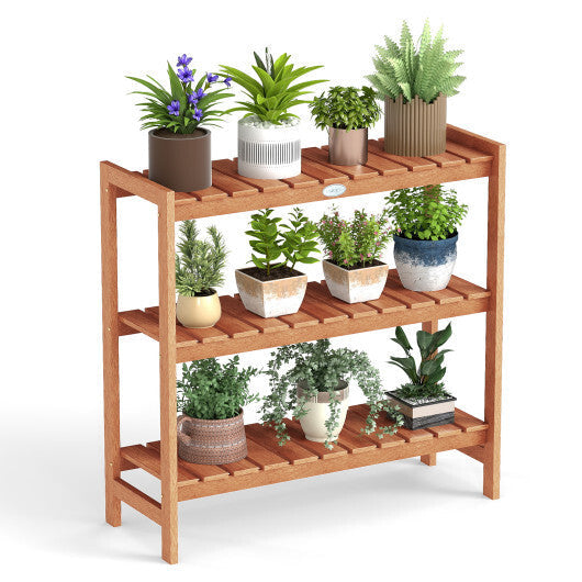 3-Tier Solid Wood Plant Stand with Slatted Shelves W2B