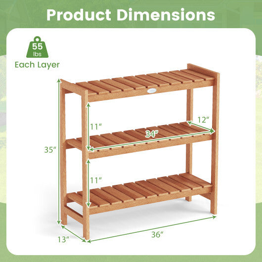 3-Tier Solid Wood Plant Stand with Slatted Shelves W2B