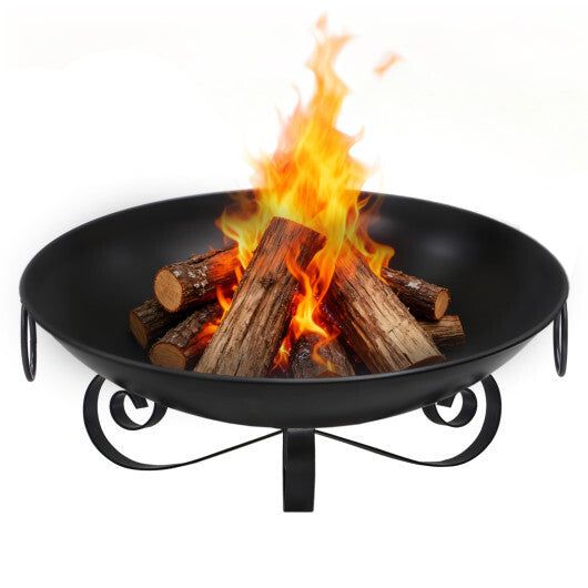 24 Inch Heavy-Duty Metal Fire Pit Bowl Outdoor Wood-Burning Firepit with Handles W2B