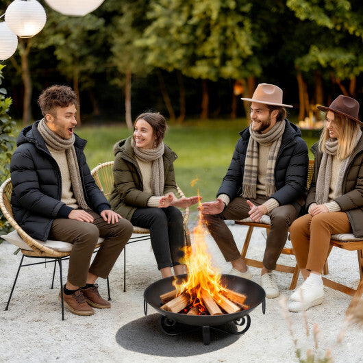 24 Inch Heavy-Duty Metal Fire Pit Bowl Outdoor Wood-Burning Firepit with Handles W2B