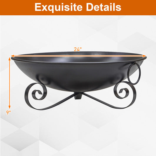 24 Inch Heavy-Duty Metal Fire Pit Bowl Outdoor Wood-Burning Firepit with Handles W2B