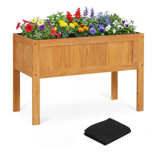 Wood Raised Garden Bed Elevated Planter Box with Bed Liner and Drainage Holes for Vegetables Flowers Herbs-Orange W2B