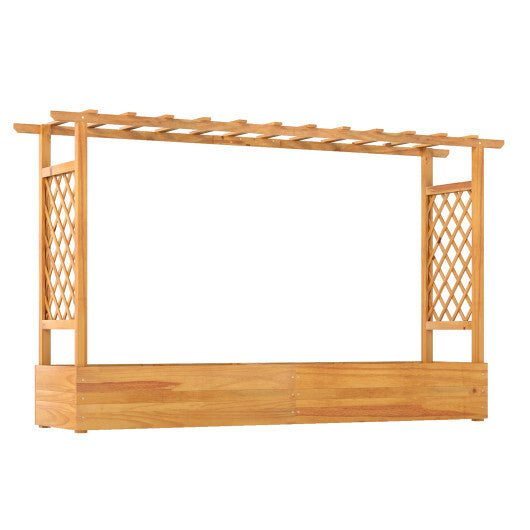 45 Inch Wooden Raised Garden Bed with Lattice Trellis for Outdoor-Natural W2B