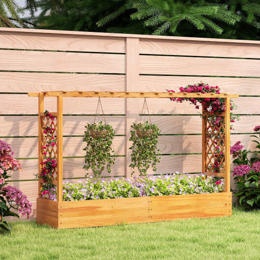 45 Inch Wooden Raised Garden Bed with Lattice Trellis for Outdoor-Natural W2B
