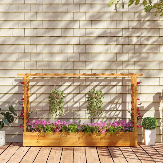 45 Inch Wooden Raised Garden Bed with Lattice Trellis for Outdoor-Natural W2B