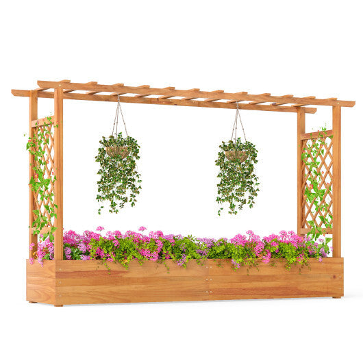 45 Inch Wooden Raised Garden Bed with Lattice Trellis for Outdoor-Natural W2B