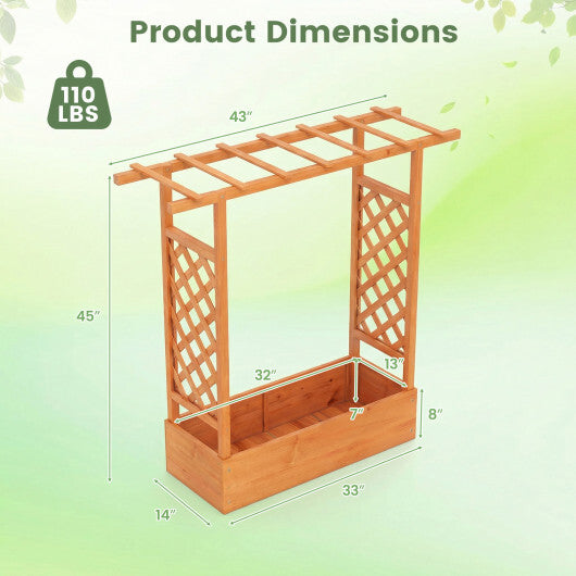 45 inch Tall Wooden Raised Garden Bed with Side Trellis and Hanging Roof-Orange W2B