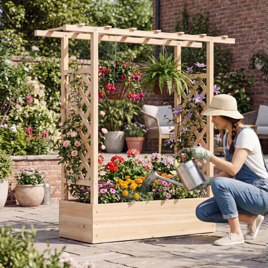 45 inch Tall Wooden Raised Garden Bed with Side Trellis and Hanging Roof-Orange W2B