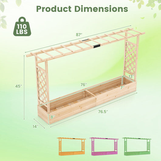 45 Inch Tall Wooden Raised Garden Bed with Side Trellis and Hanging Roof Drainage Holes-Natural W2B