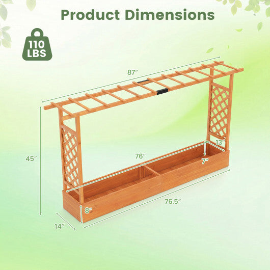 45 Inch Tall Wooden Raised Garden Bed with Side Trellis and Hanging Roof Drainage Holes-Natural W2B