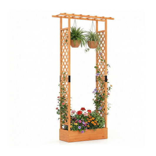 89 Inch Tall Wooden Raised Garden Bed with Side Trellis and Hanging Roof Drainage Holes-Orange W2B