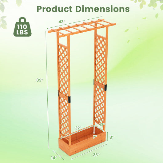 89 Inch Tall Wooden Raised Garden Bed with Side Trellis and Hanging Roof Drainage Holes-Orange W2B
