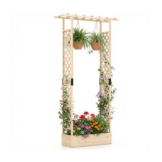 89 Inch Tall Wooden Raised Garden Bed with Side Trellis and Hanging Roof Drainage Holes-Orange W2B