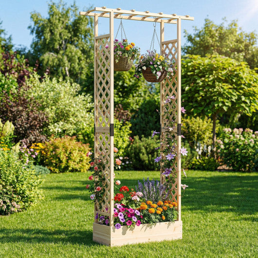89 Inch Tall Wooden Raised Garden Bed with Side Trellis and Hanging Roof Drainage Holes-Orange W2B