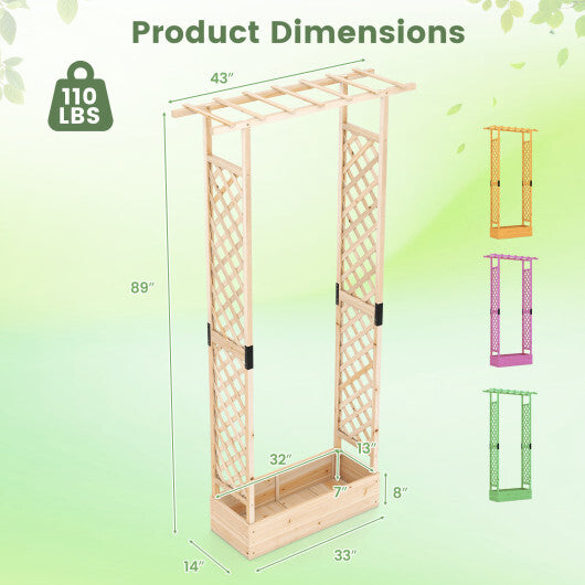 89 Inch Tall Wooden Raised Garden Bed with Side Trellis and Hanging Roof Drainage Holes-Orange W2B