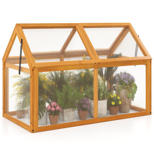 Wood Cold Frame Greenhouse Raised Flower Planter Protection with Adjustable Roof-Orange W2B