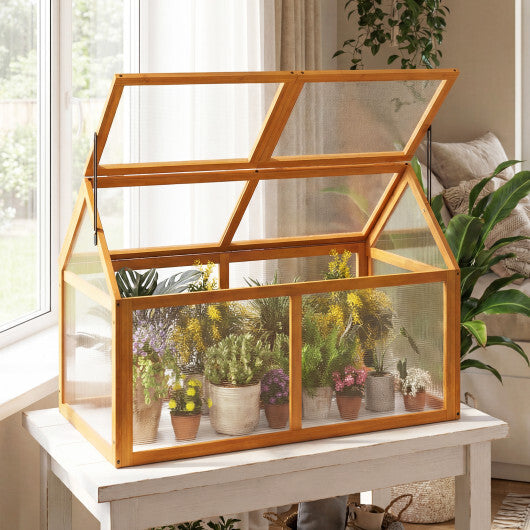 Wood Cold Frame Greenhouse Raised Flower Planter Protection with Adjustable Roof-Orange W2B