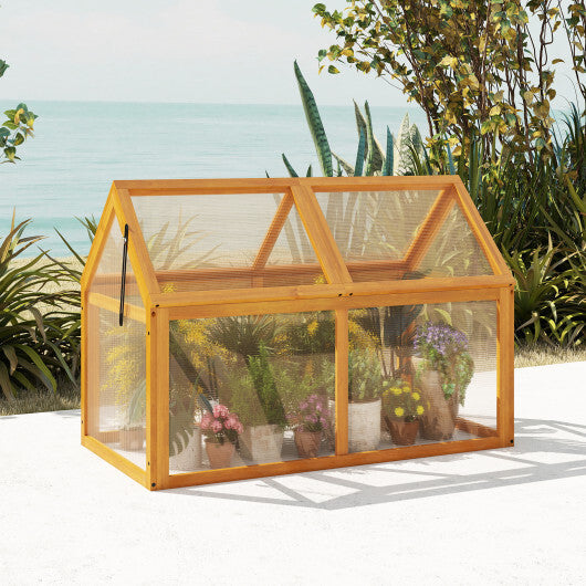 Wood Cold Frame Greenhouse Raised Flower Planter Protection with Adjustable Roof-Orange W2B