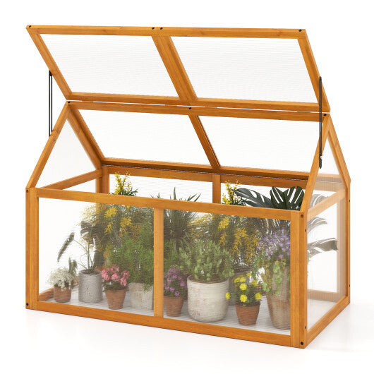 Wood Cold Frame Greenhouse Raised Flower Planter Protection with Adjustable Roof-Orange W2B
