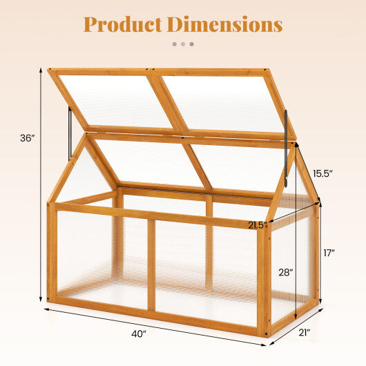 Wood Cold Frame Greenhouse Raised Flower Planter Protection with Adjustable Roof-Orange W2B